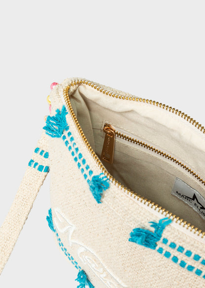 Pochette da Mare in tessuto Cassy Indy con perline laterali e manico rimovibile