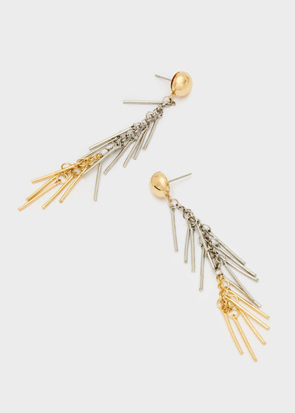 Long two-tone fringe earrings