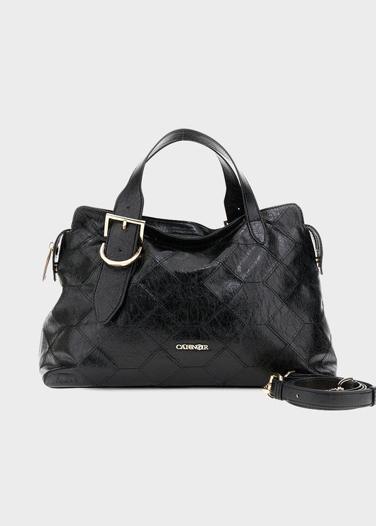 Borsa a mano in materiale metallizzato, con effetto geometrico