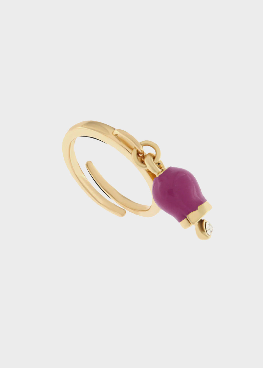 Anello in Metallo color oro con campanella portafortuna pendente viola e punto luce