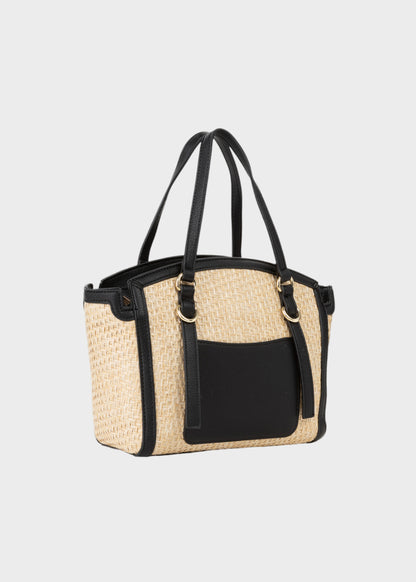 Borsa a mano Demetra in effetto rafia intrecciata, con tracolla