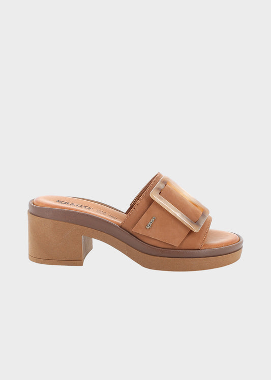 Pantofola in pelle scamosciata con tacco (5 cm)