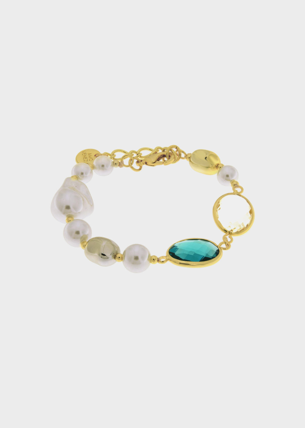 Bracciale in Metallo color oro con pietre colorate e perle