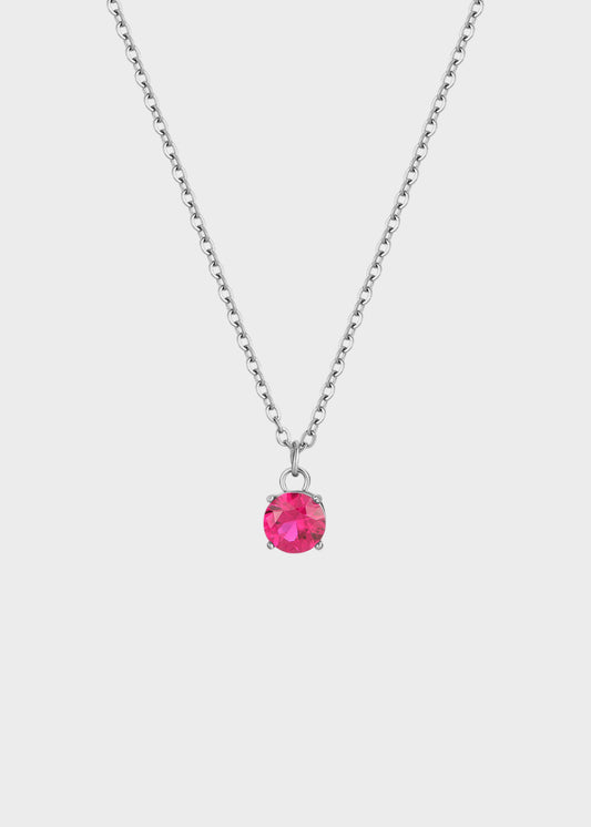 Collana Dazzly girocollo in acciaio e pendente centrale con pietra magenta