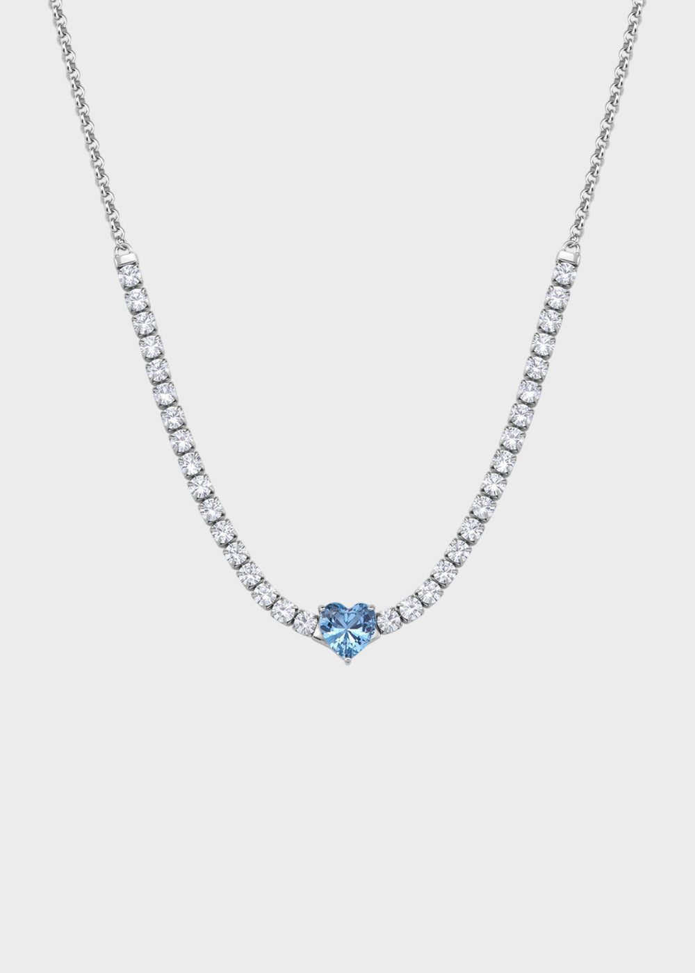 Collana Dazzly girocollo in acciaio con zirconi e zircone centrale a forma di cuore azzurro