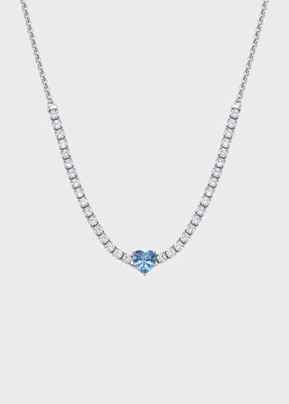 Collana Dazzly girocollo in acciaio con zirconi e zircone centrale a forma di cuore azzurro