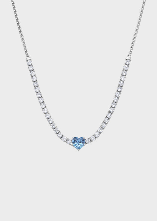 Collana Dazzly girocollo in acciaio con zirconi e zircone centrale a forma di cuore azzurro
