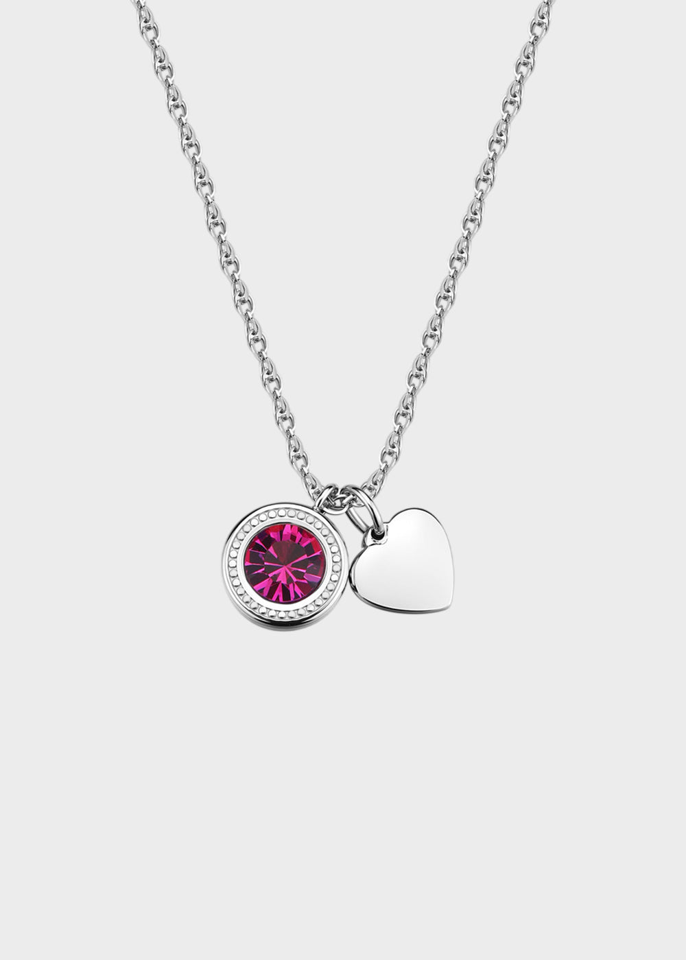 Collana Lucky Light girocollo in acciaio con cristallo magenta e pendente a forma di cuore