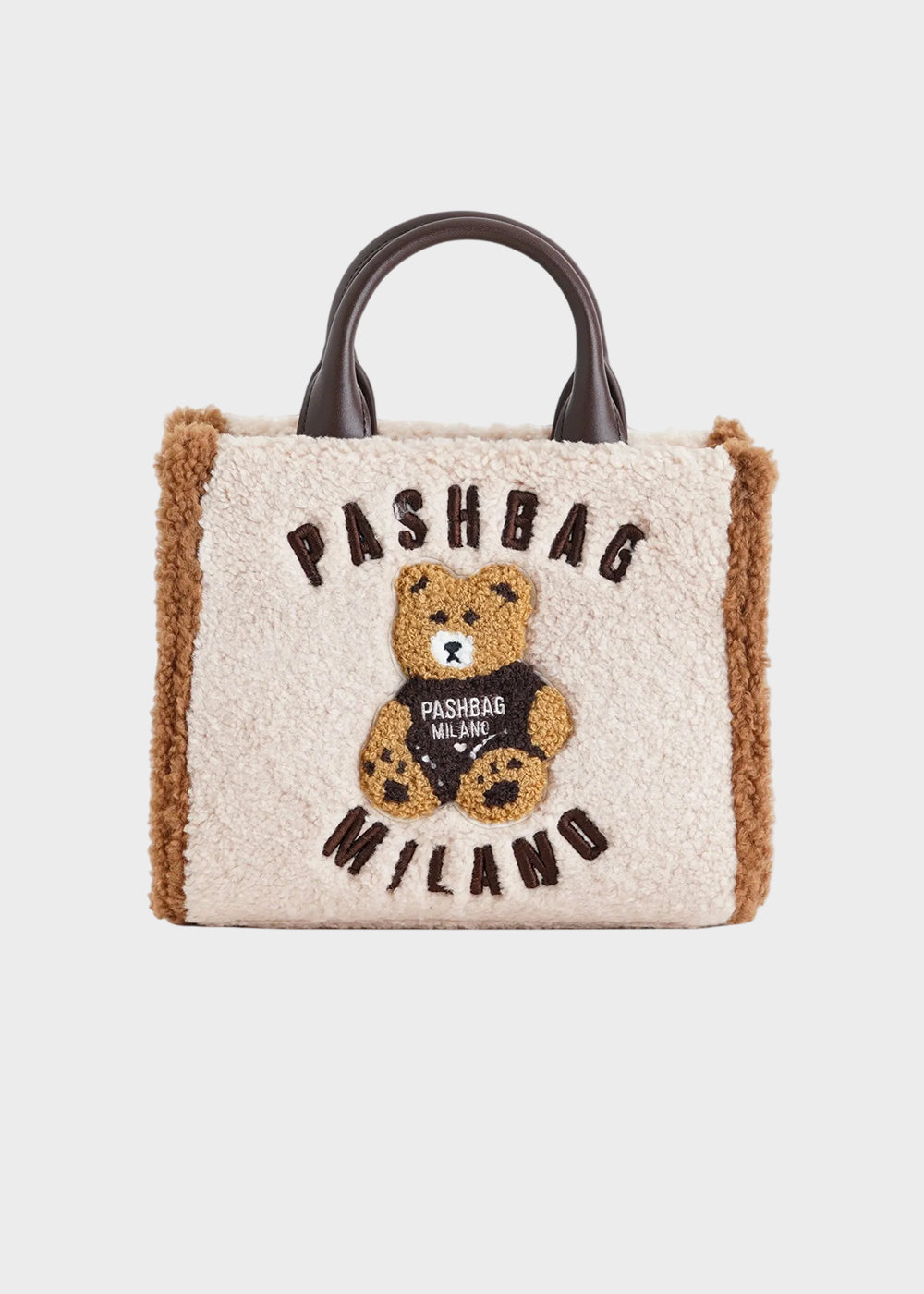 Borsa a mano Mini Marge in effetto lana con tracolla e applicazione orsetto centrale Teddy-1