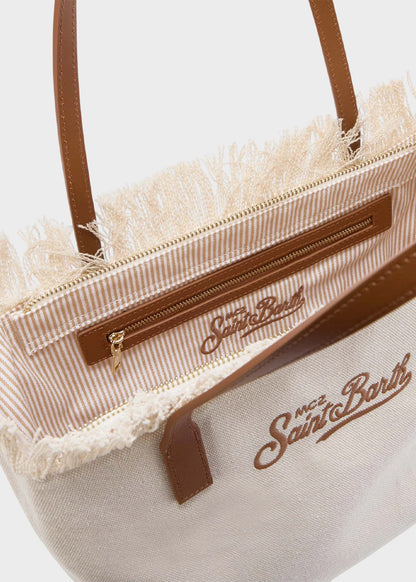 Borsa shopper City media in tessuto con frange