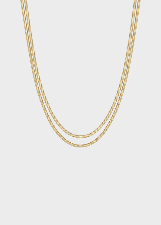 Collana doppiofilo Chunky catena snake in acciaio con finitura pvd oro 14K