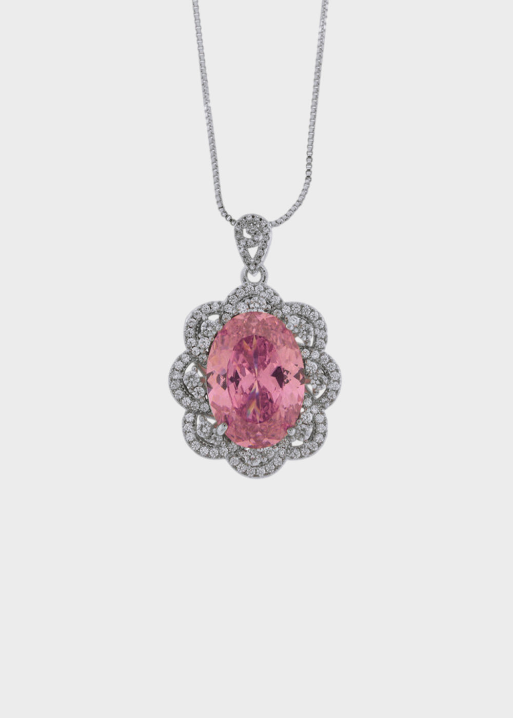 Collana in Metallo color argento con zircone rosa centrale