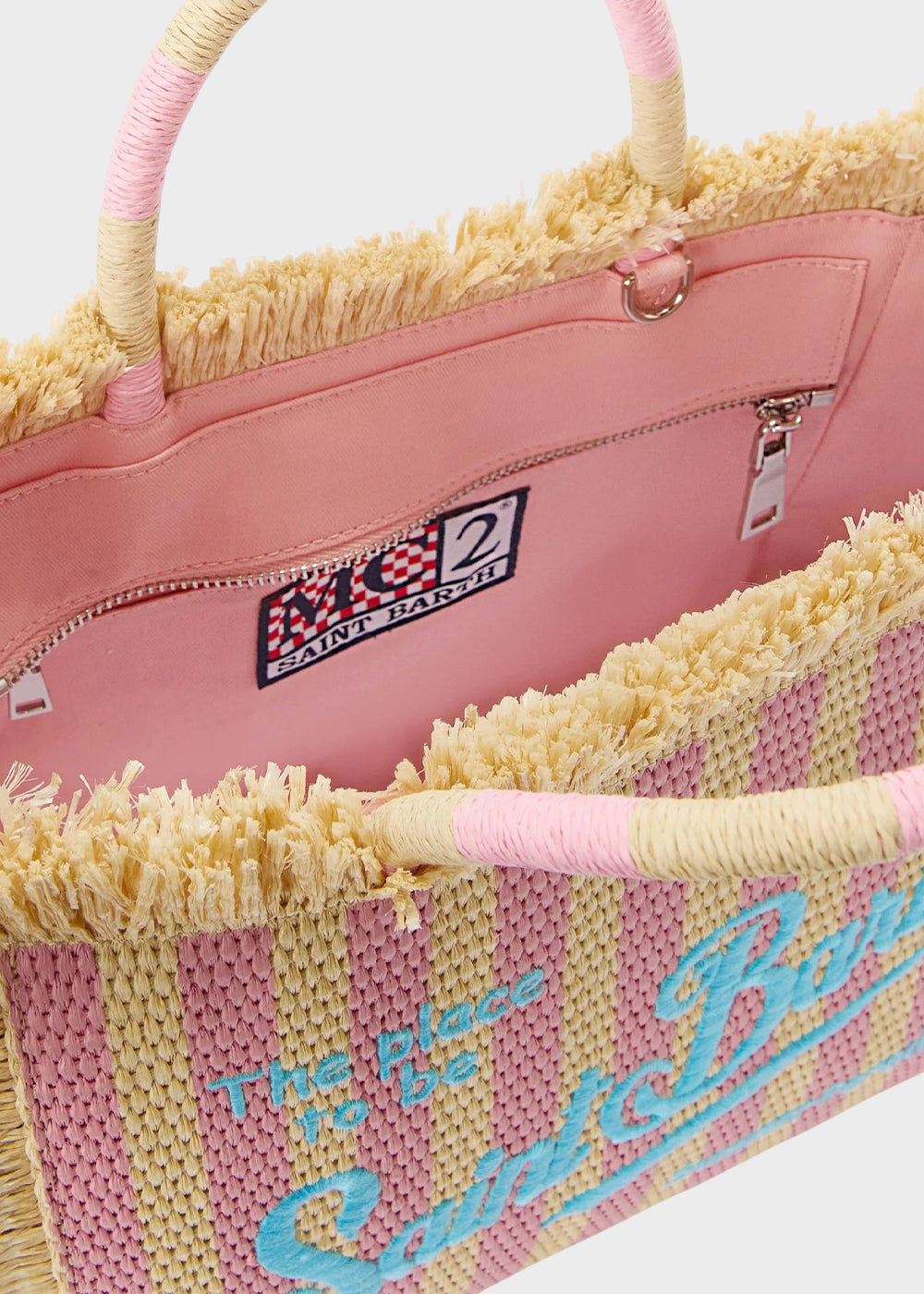 Borsa da mare media Colette Straw Stripes con tracolla in tessuto effetto paglia