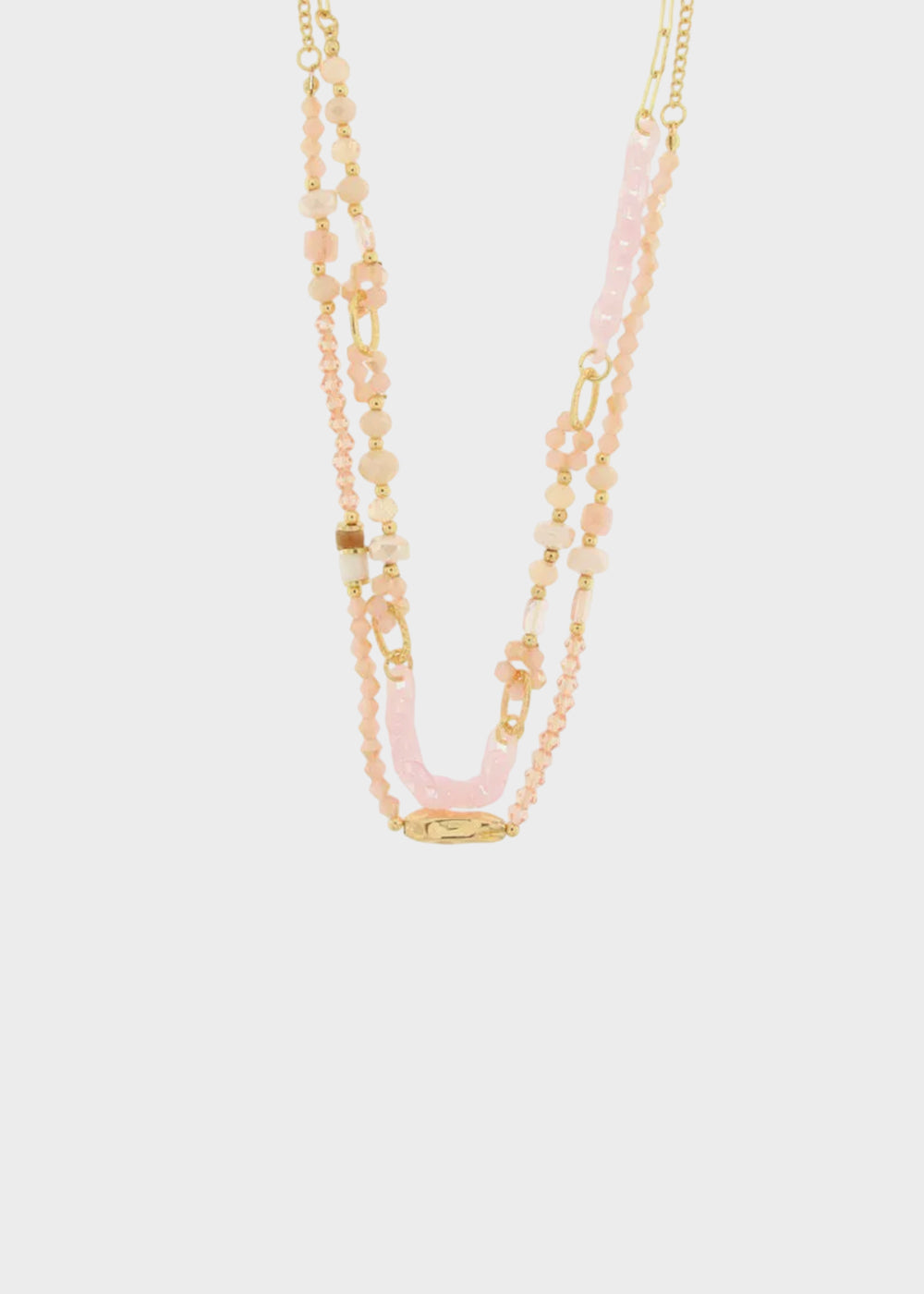 Collana multifilo in Metallo color oro cristalli rosa