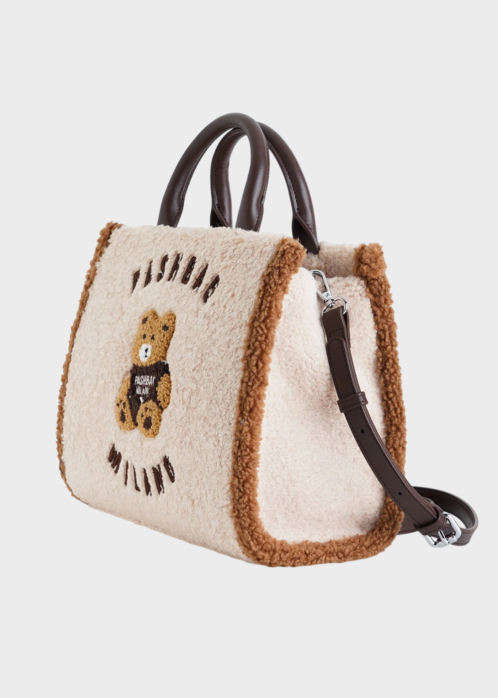 Borsa a mano Marge in effetto lana con tracolla e applicazione orsetto centrale Teddy-2