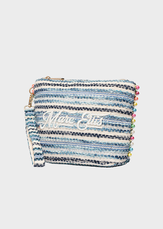 Pochette da Mare in tessuto Cassy Indy con perline laterali e manico rimovibile