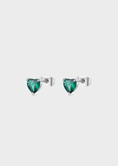 Orecchini a lobo Dazzly in acciaio con cubic zirconia a forma di cuore verde