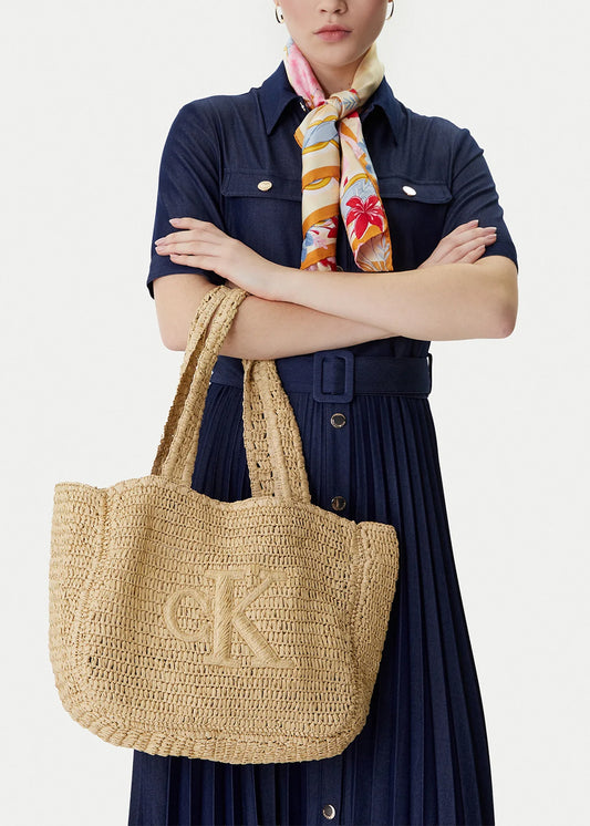 Borsa tote in Raffia con logo