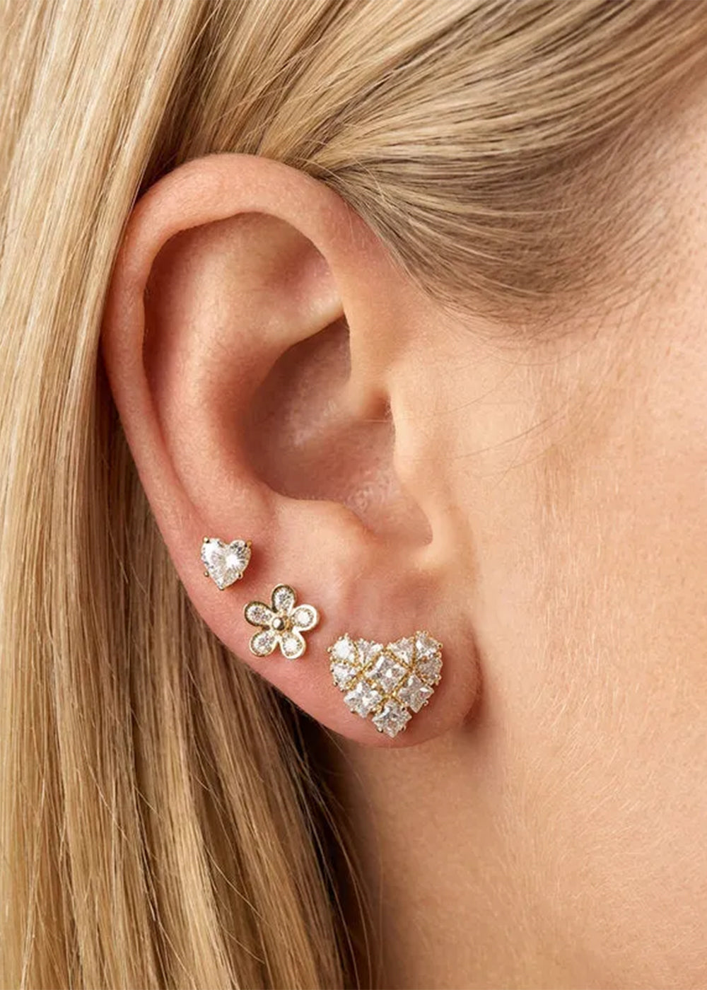 Orecchini in Metallo set da sei color oro con cuore e fiore