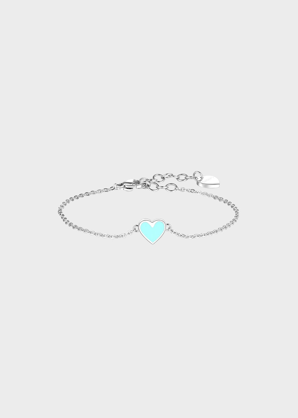 Bracciale Click in acciaio con pendente a forma di cuore e smalto verde acqua