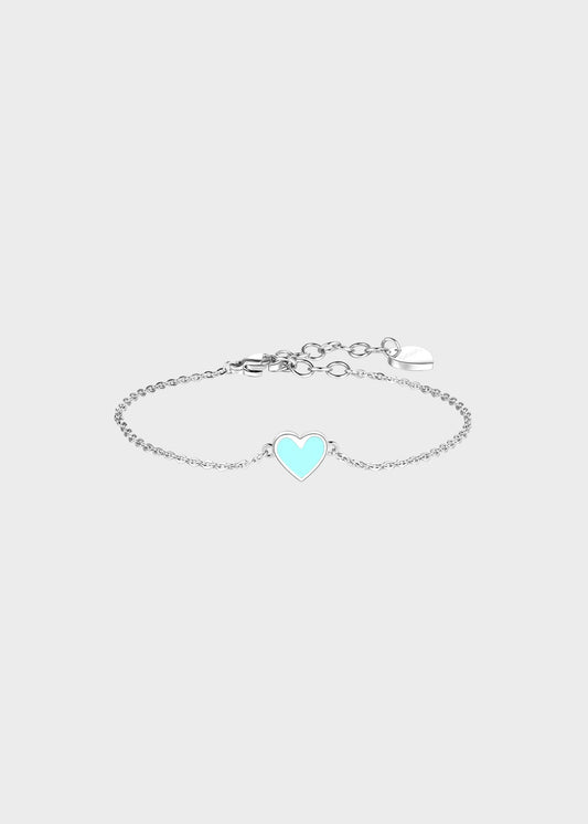 Bracciale Click in acciaio con pendente a forma di cuore e smalto verde acqua