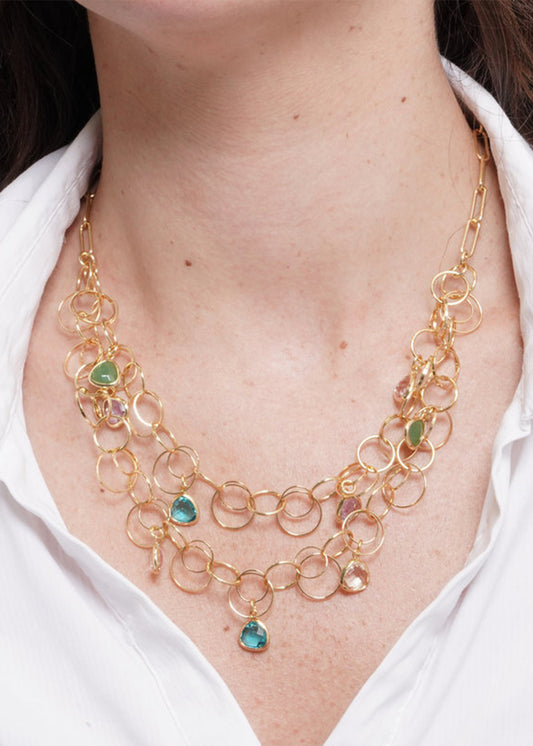 Collana multicerchio in Metallo color oro con pietre colorate