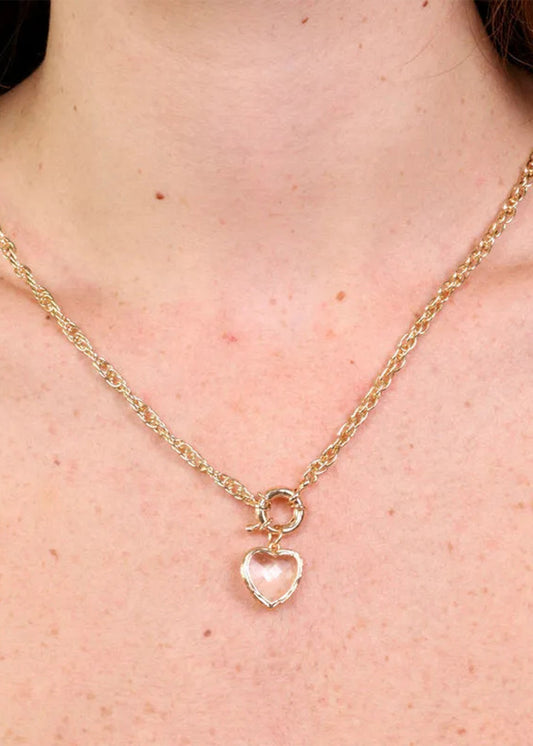 Collana in Metallo color oro con cuore bianco