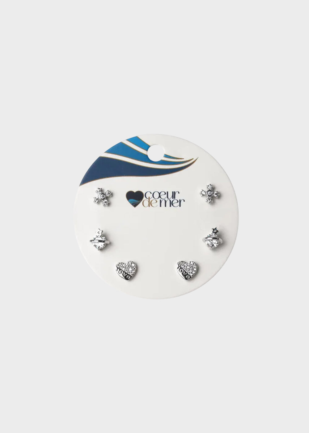 Orecchini in Metallo set da sei color argento croce, pianeta e cuore con cristalli