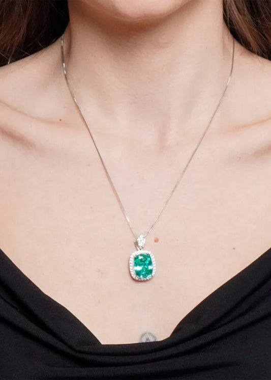 Collana in Metallo con zircone verde centrale