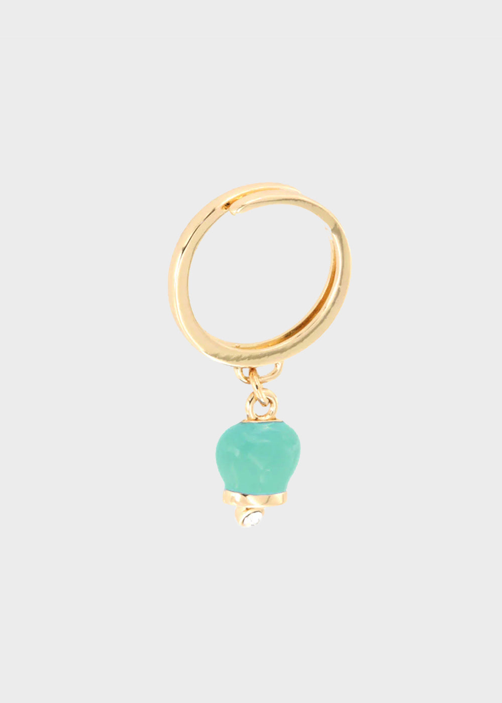 Anello in Metallo color oro con campanella portafortuna pendente turchese e punto luce