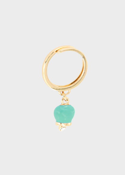 Anello in Metallo color oro con campanella portafortuna pendente turchese e punto luce