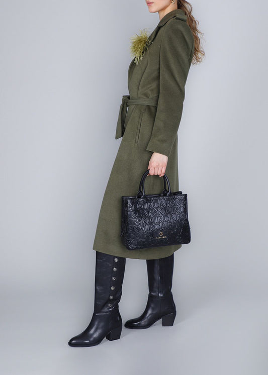 Handbag with leather-effect shoulder strap and all-over logos