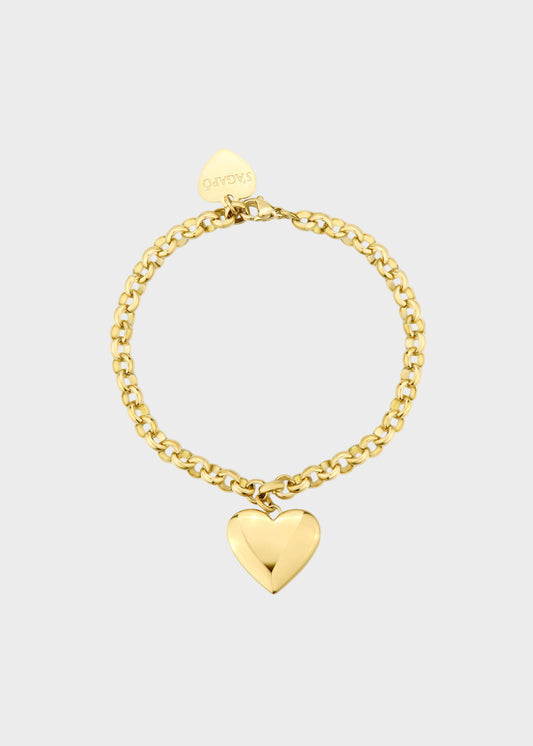 Bracciale catena Stellar in acciaio con finitura pvd oro 14k e pendente a forma di cuore