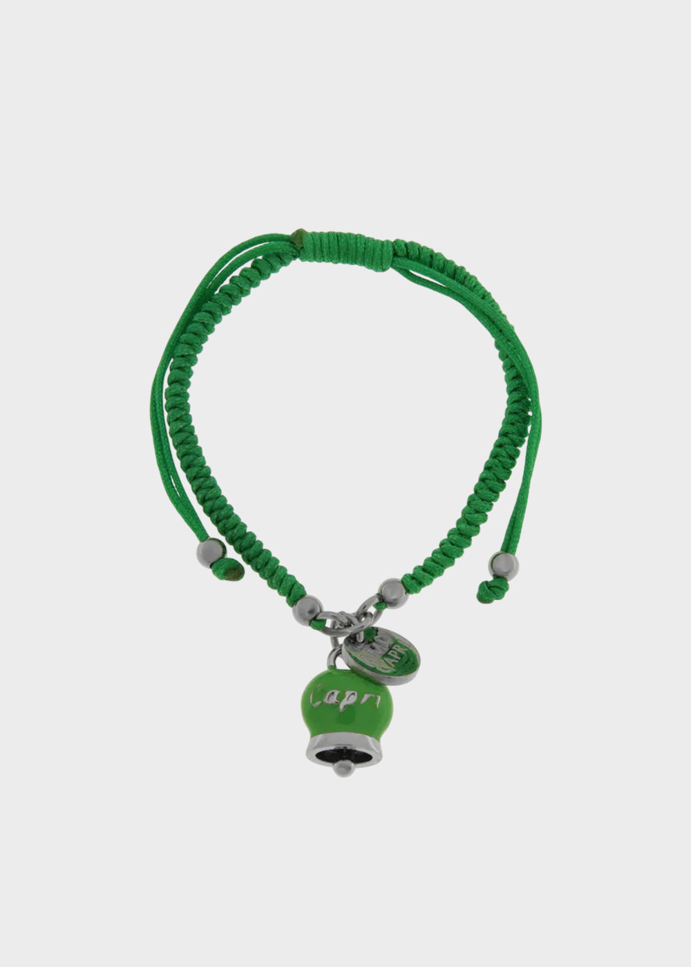 Bracciale in tessuto e Acciaio con Campanella Portafortuna Verde