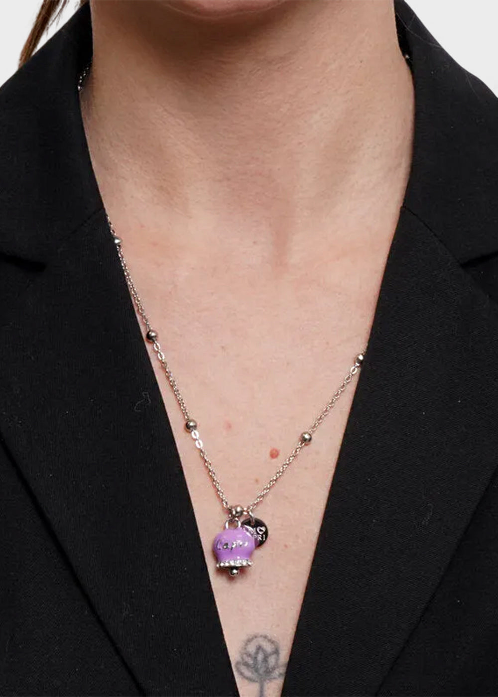 Collana in Acciaio color argento con Campanella Portafortuna Capri Viola Amethyst Orchid