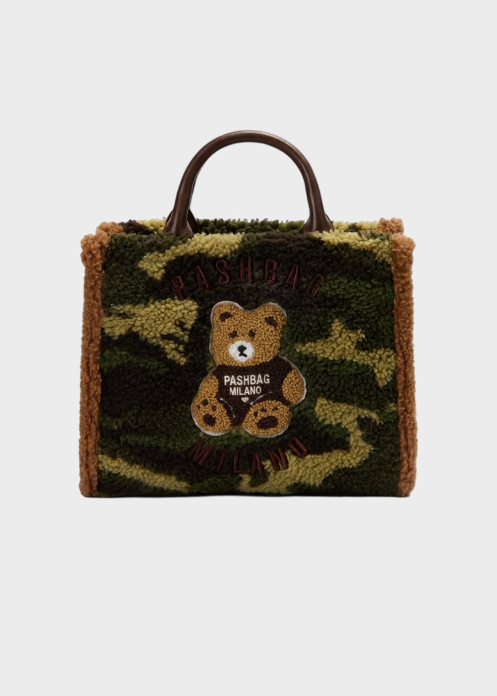 Borsa a mano Mini Marge Camo in effetto lana con tracolla e applicazione orsetto centrale Teddy