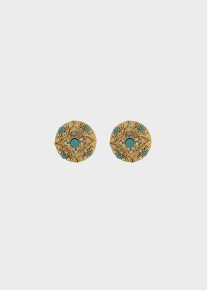 Orecchini tondi in Metallo color oro con perline tonde azzurre