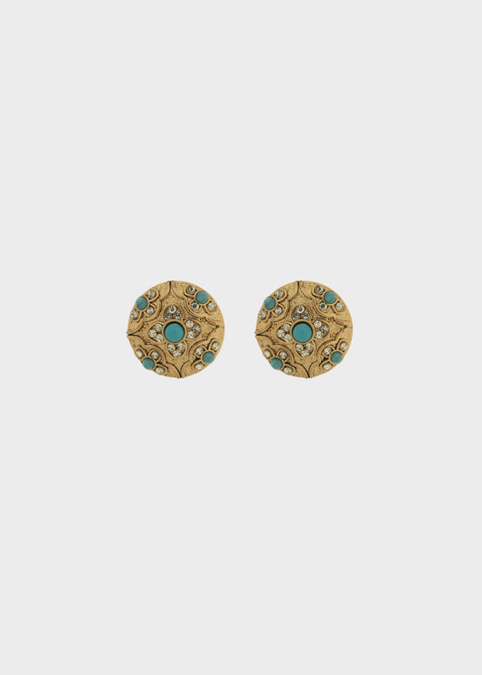 Orecchini tondi in Metallo color oro con perline tonde azzurre