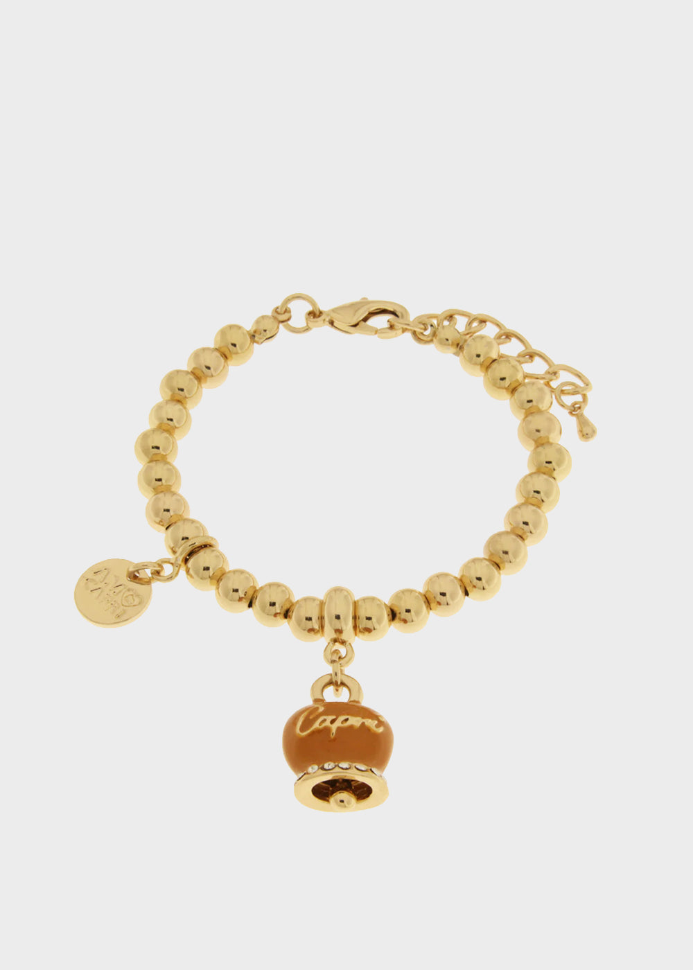 Bracciale in Metallo color oro con maglia a sfere e campanella Capri terra