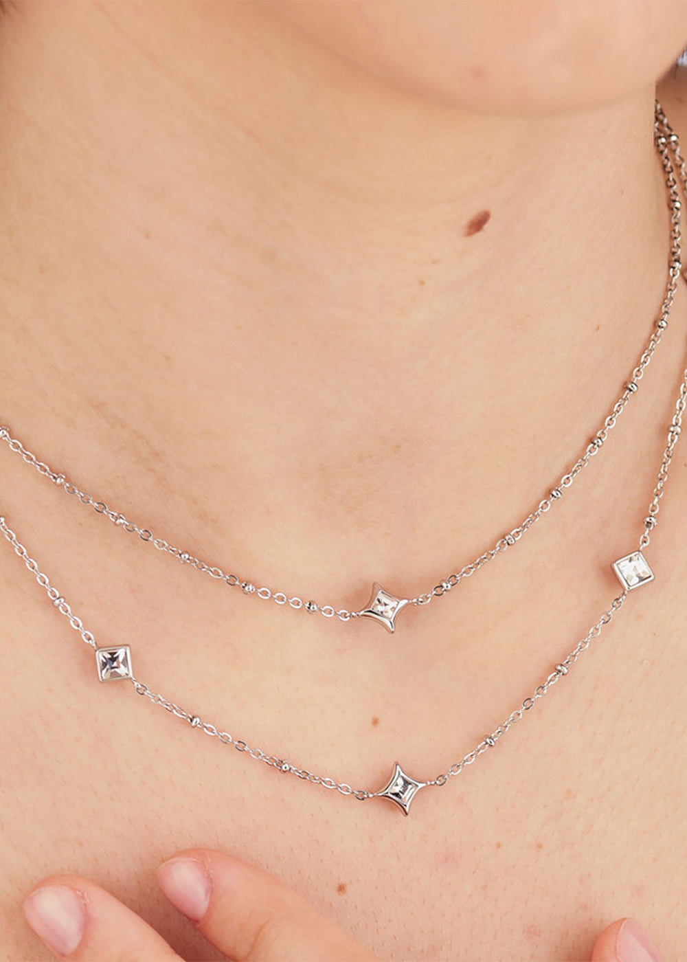 Collana Luce doppiofilo in acciaio con pietre