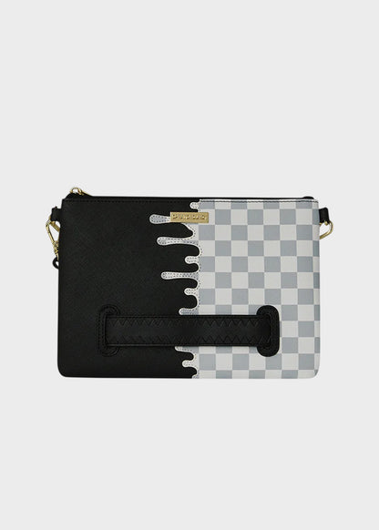 Pochette Cream Check Side Drip con tracolla e manico da polso