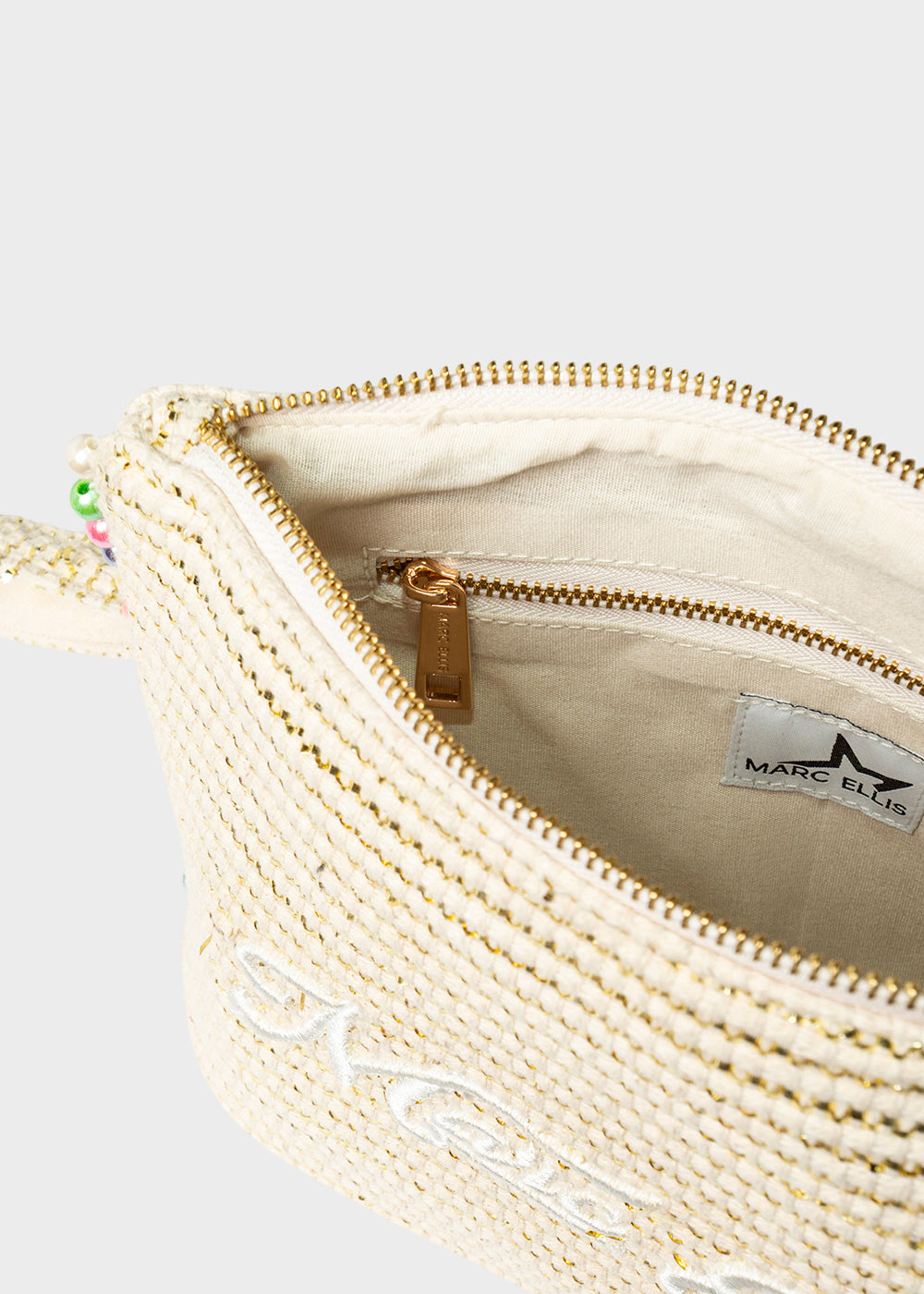 Pochette da Mare in tessuto Cassy Indy con perline laterali e manico rimovibile
