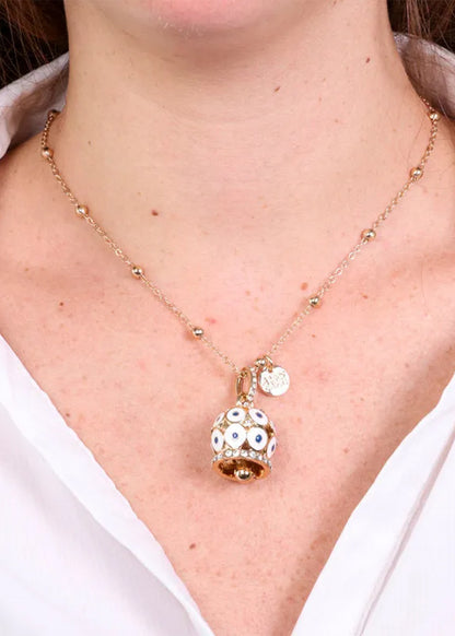 Collana in Metallo con campana a pois bianchi e zirconi grande