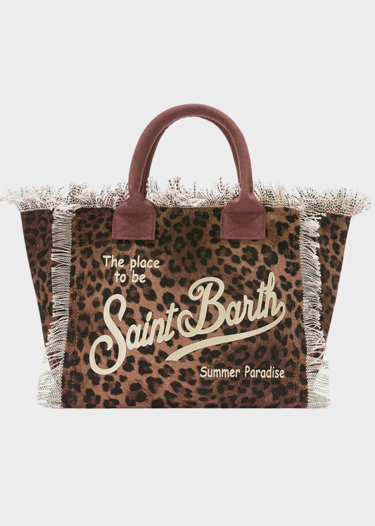Borsa da mare grande Vanity Sand Leopard in canvas