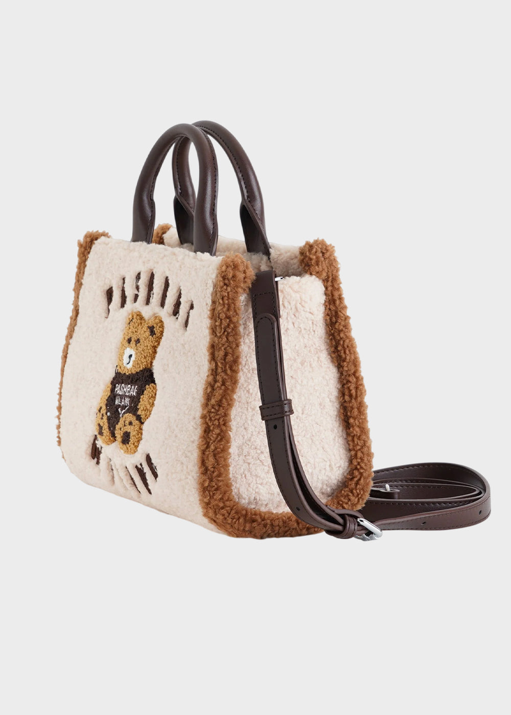 Borsa a mano Mini Marge in effetto lana con tracolla e applicazione orsetto centrale Teddy-2