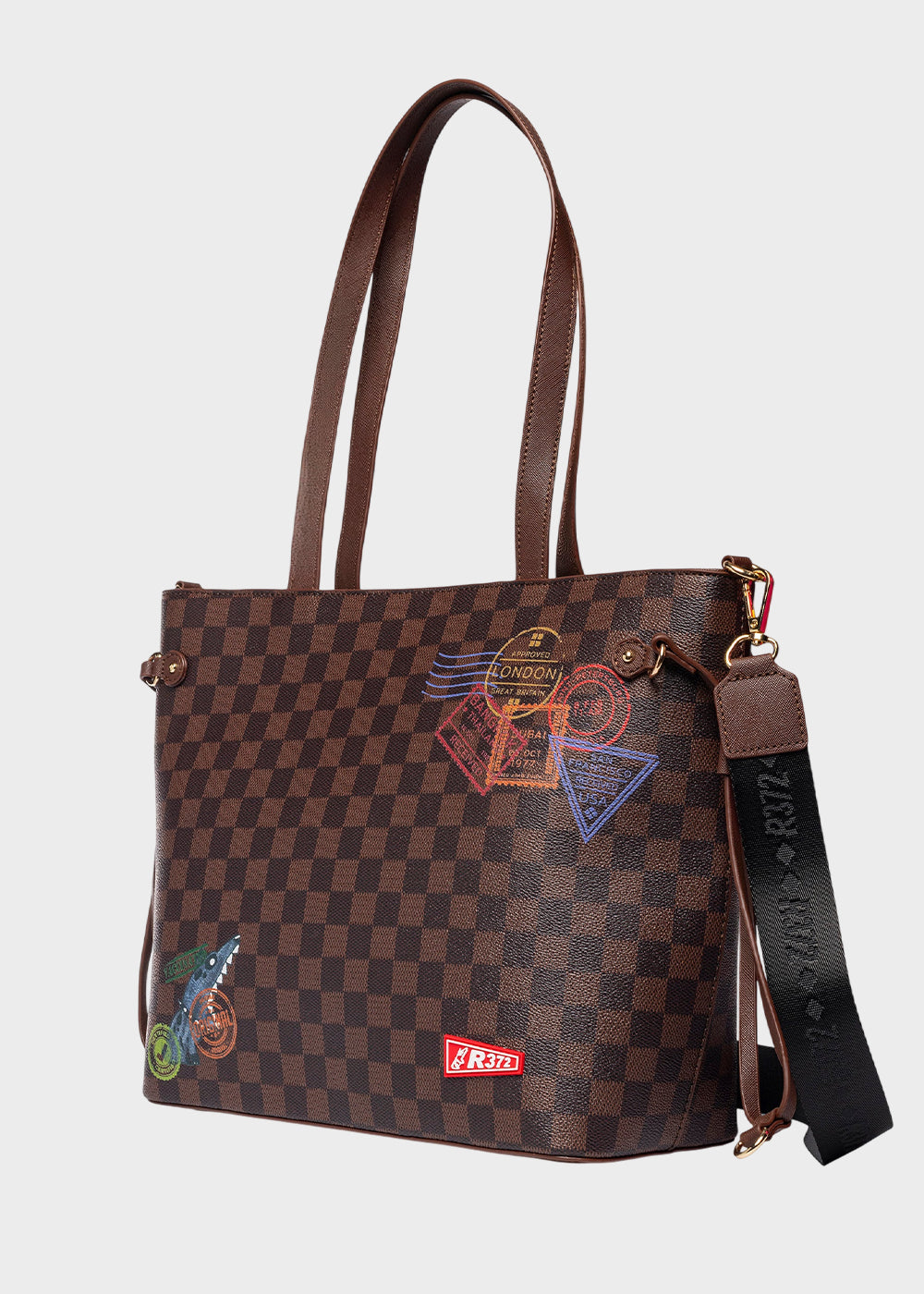 Borsa a spalla con trama a scacchi e tracolla in tessuto, "Limited Edition"