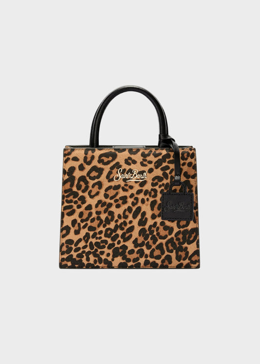 Borsetta a mano piccola Shop Bag Mini Leo Brushed in pelle effetto pelo con tracolla e logo metallico