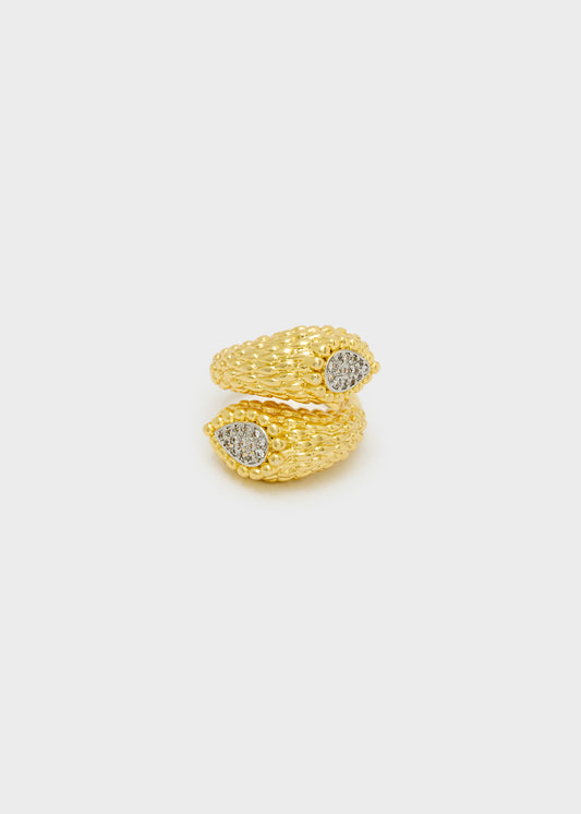 Anello doppio elemento lavorato oro