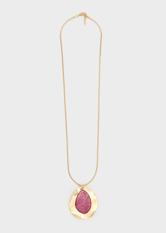 Lex Long Pendant Necklace in Magenta Resin