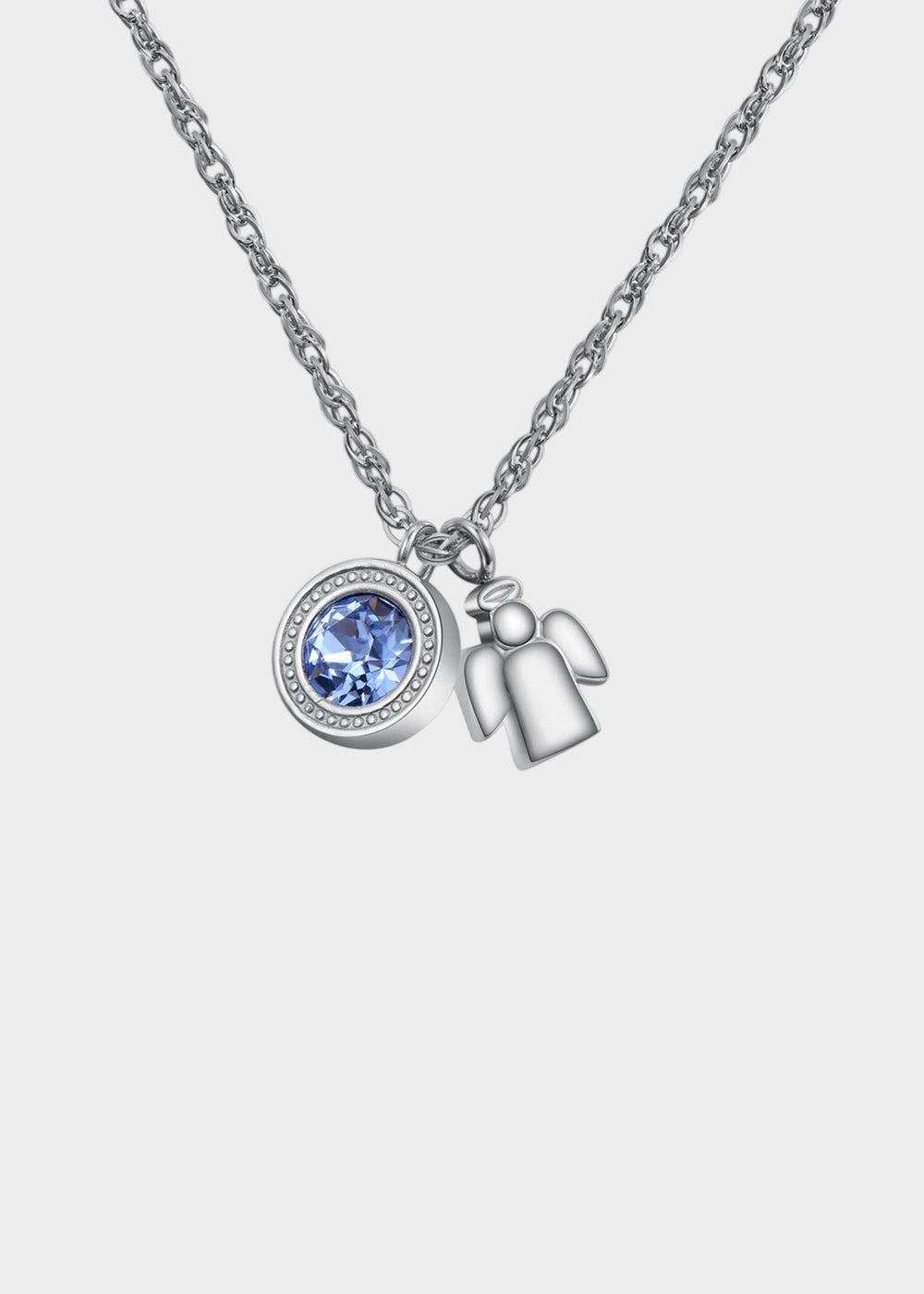 Collana Lucky Light girocollo in acciaio con cristallo Swarovski© azzurro e pendente a forma di angelo